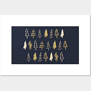 Golden Evergreen Trees Pattern Posters and Art